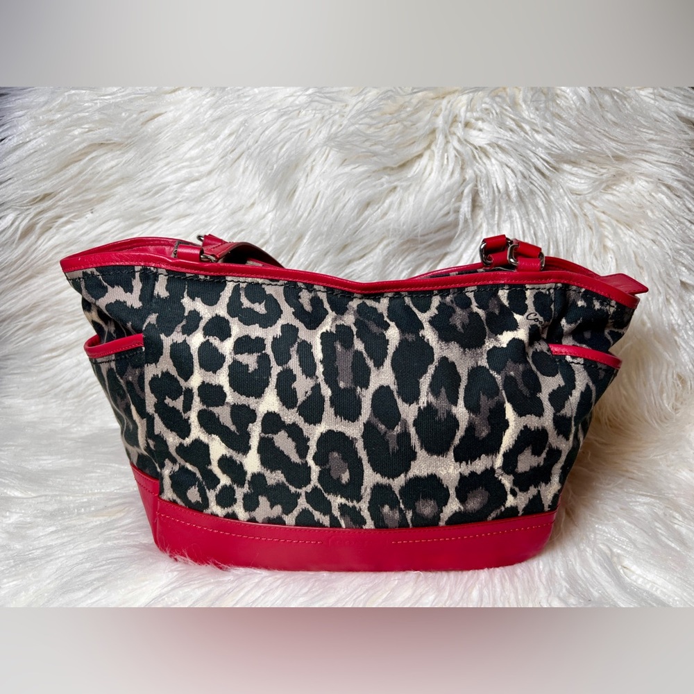Coach Black and Red Shoulder Bag with Leopard Print